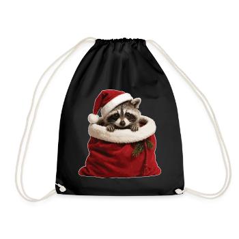 Raccoon in a Christmas sack - Drawstring Bag - black - Front
