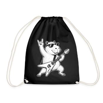 Capybara Rocker Capybara Metal Funny - Drawstring Bag - black - Front