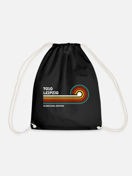 Leipzig Retro Shirt 7010 PLZ Postleitzahl Vintage - Turnbeutel - Schwarz