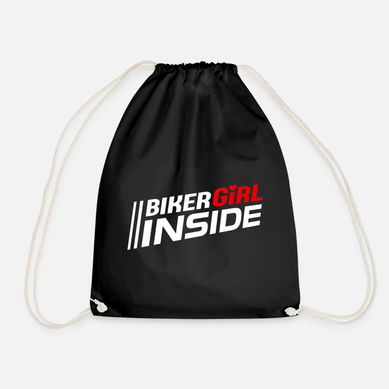 Biker Girl inside lettering (colors can be changed) - Drawstring Bag - black