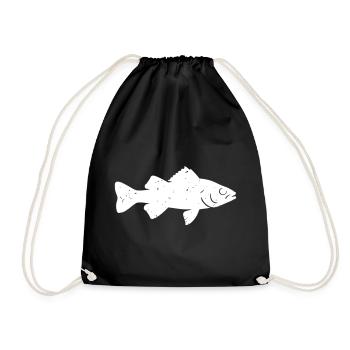 Perch Bass Silhouette Fishing Vector - Drawstring Bag - black - Front