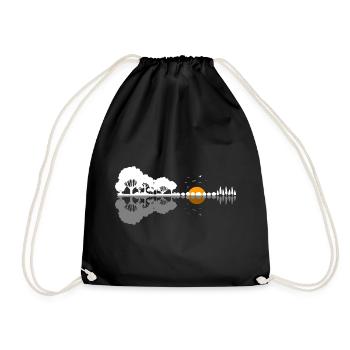 Guitar Nature Forest Trees Reflection Music Gift - Drawstring Bag - black - Front