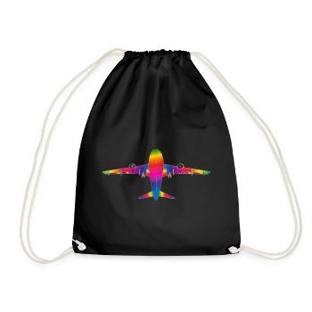 Flugzeug in Regenbogenfarben - Turnbeutel - Schwarz - Vorne