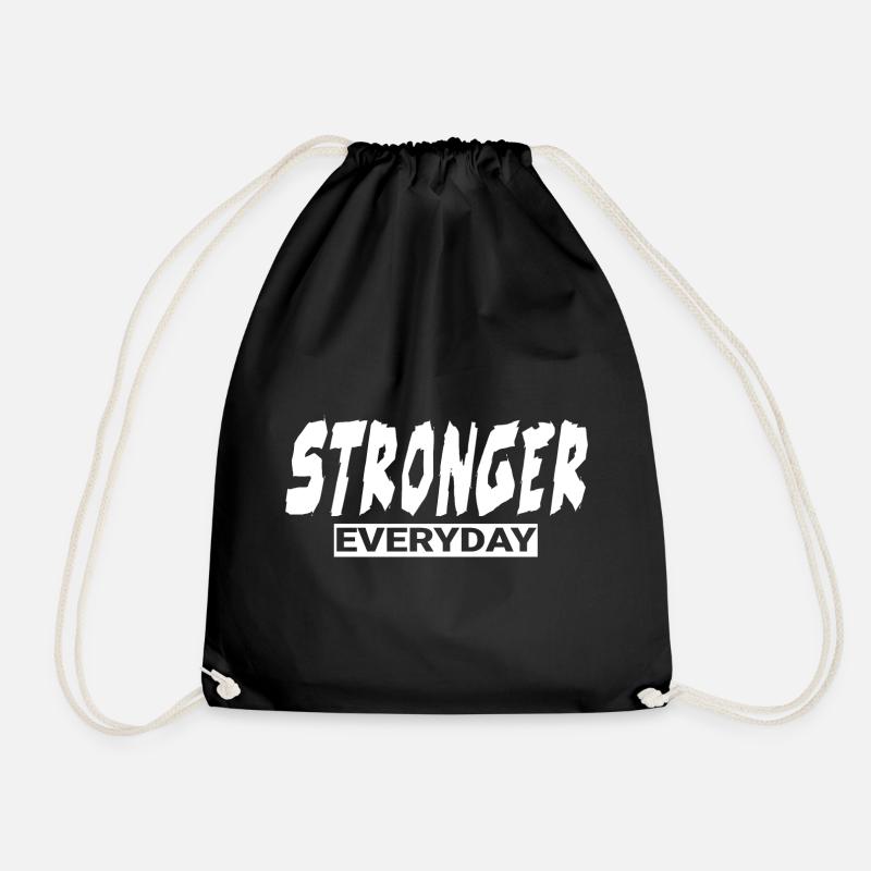 Stronger Everyday Funny Gym Gift - Drawstring Bag - black