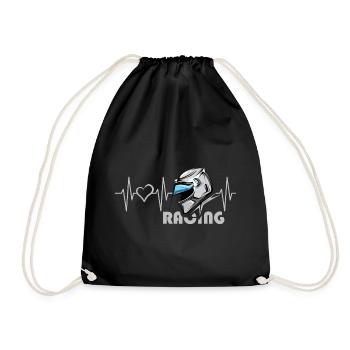 Motorcycle Racing Heartbeat Helmet Love Heart Symbol - Drawstring Bag - black - Front