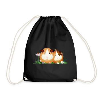 Two guinea pigs in the meadow – harmony - Drawstring Bag - black - Front