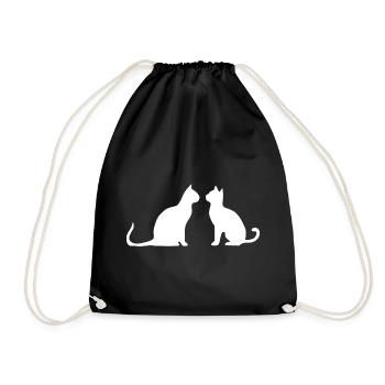 Weiße Katze 2 Katzen Silhouetten Geschenk  - Turnbeutel - Schwarz - Vorne