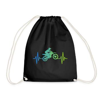 Dirt Biking Heartbeat Motocross Dirt Bike Rider - Drawstring Bag - black - Front