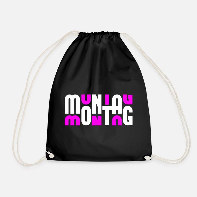 Monday White/Pink - Drawstring Bag - black