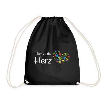 Huf aufs Herz - Hand aufs Herz! Wortspiel Tiere - Turnbeutel - Schwarz - Vorne