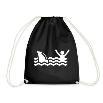 T Shirt Shark Swimming Rescue fun surf beach - Drawstring Bag - black - Front