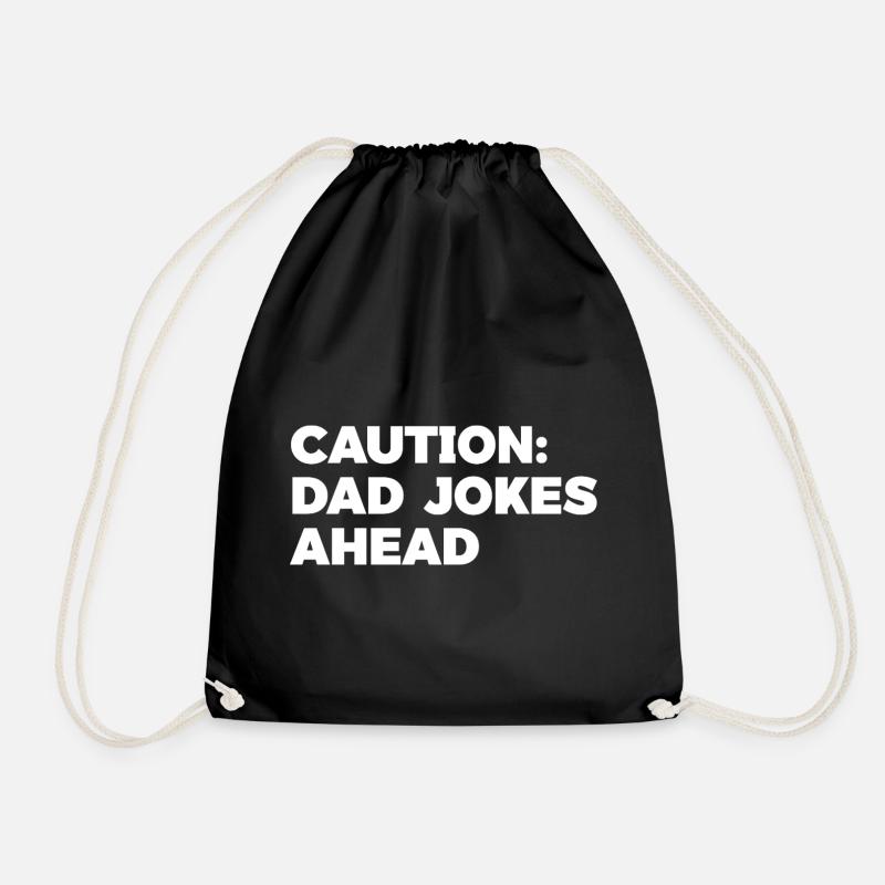 Humorous Dad Jokes Caution Graphic Tee - Drawstring Bag - black