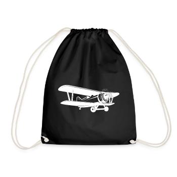 Doppeldecker Pilot Retro Minimalistisch - Turnbeutel - Schwarz - Vorne