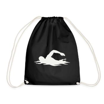 Schwimmer-Silhouette im Wasser - Turnbeutel - Schwarz - Vorne