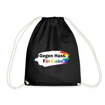 Gegen Hass Für Liebe Regenbogen T-Shirt CSD Pride - Turnbeutel - Schwarz - Vorne