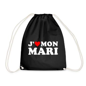 J' aime mon mari cadeau femme mariée coeur rouge - Sac de sport léger - noir - Devant