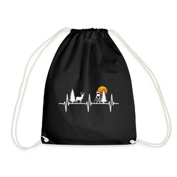 Hunting Heartbeat Deer Season Hunt Hunter Huntress - Drawstring Bag - black - Front