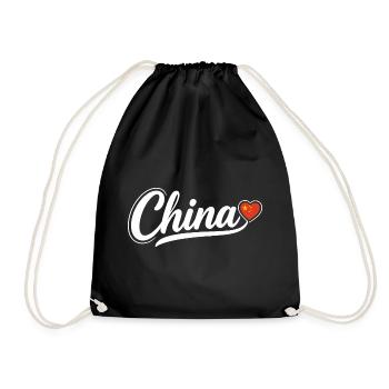 China Script with Flag Heart Fan Patriotic - Drawstring Bag - black - Front