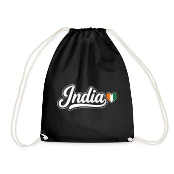India Script with Flag Heart Patriotic - Drawstring Bag - black - Front
