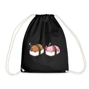 Kawaii Sushi Capybara & Axolotl Cute Sleeping - Drawstring Bag - black - Front