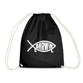 Darwin Fish with Legs - Jesus Fish - Drawstring Bag - black - Front