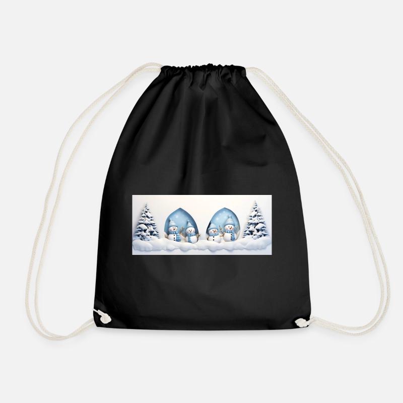 Little Snowman with Christmas Trees - Drawstring Bag - black
