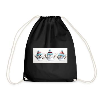3 cute snowmen - Drawstring Bag - black - Front