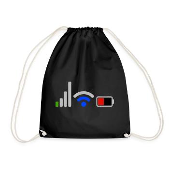 Tech Signal and Battery Wifi Network Icons - Drawstring Bag - black - Front