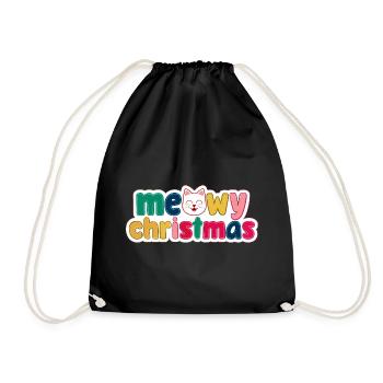 Cat Christmas - Meowy Christmas - Drawstring Bag - black - Front
