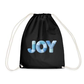 Blue Patchwork Joy Lettering - Drawstring Bag - black - Front