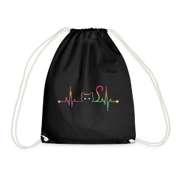 Bunte Katze Herzschlag EKG - Artistic Cat Lifeline - Turnbeutel - Schwarz - Vorne