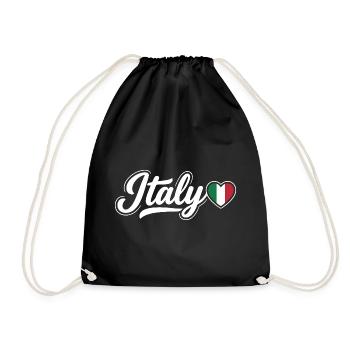 Italy Script with Flag Heart Fan Patriotic - Drawstring Bag - black - Front