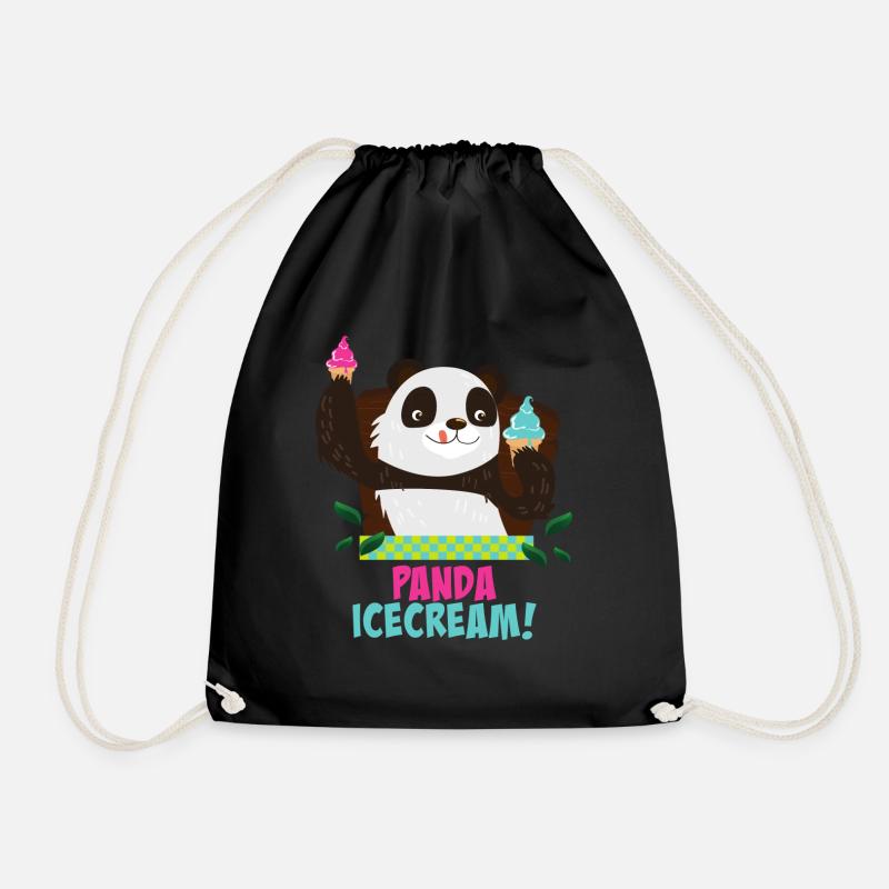 Panda with ice cream - Drawstring Bag - black
