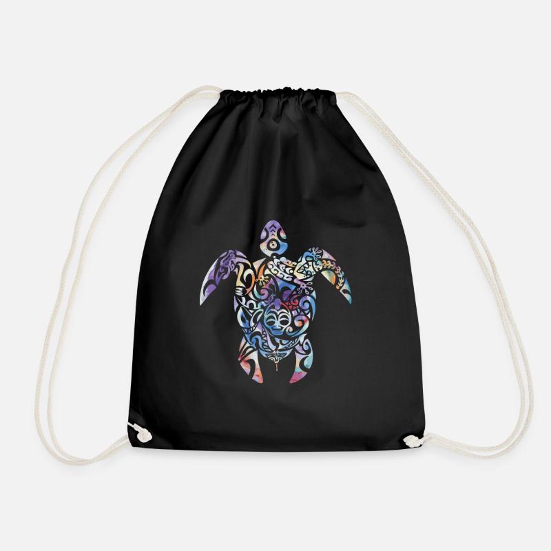Bunte Schildkröte Maori Tattoo Meerestier Geschenk - Turnbeutel - Schwarz