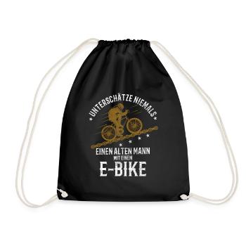 Fahrrad E-Bike lustiger Spruch - Turnbeutel - Schwarz - Vorne