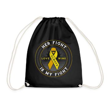 Her fight is my fight ribbon - sarcoma bone cancer - Drawstring Bag - black - Front