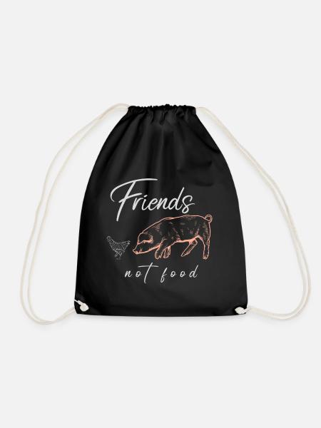 Friends not food veganism Vegan vegetarian - Drawstring Bag - black