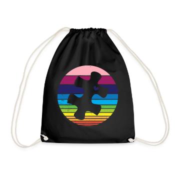 Retro Puzzle Heart Autism Awar... Autism Awareness - Drawstring Bag - black - Front