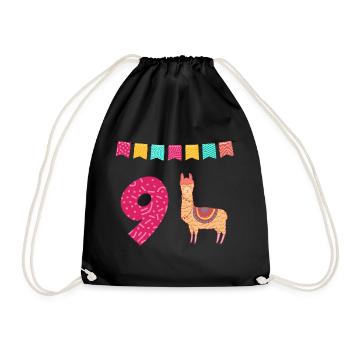 9. Geburtstag Lama Alpaka - Turnbeutel - Schwarz - Vorne