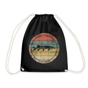 Pike Predatory Fish Retro Vintage - Drawstring Bag - black - Front