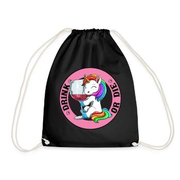 Drink Or Die Einhorn - Saufen Bier Trinken - - Turnbeutel - Schwarz - Vorne