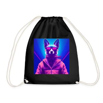Dog Furry Glitch Vaporwave Glasses Disco - Drawstring Bag - black - Front