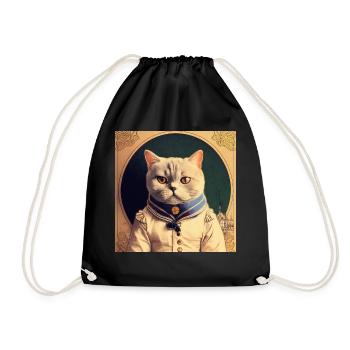 British Cat Retro Shorthair - Drawstring Bag - black - Front