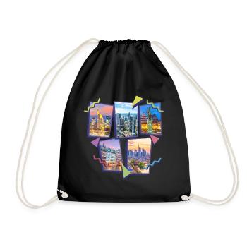 Frankfurt Germany City Skyline Collage - Drawstring Bag - black - Front