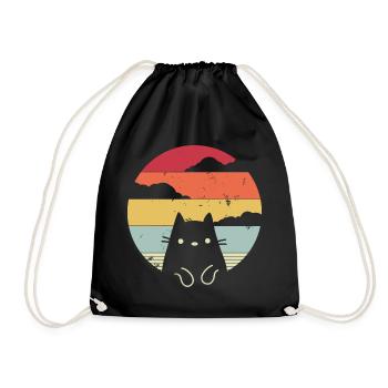 Funny cat in retro style - Drawstring Bag - black - Front