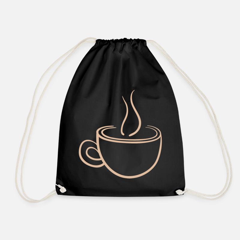 Steaming Coffee Mug Minimal Design - Drawstring Bag - black