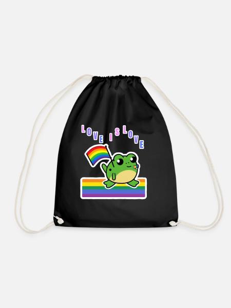 Rainbow Frog - Love is Love - Drawstring Bag - black