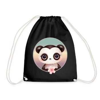 niedlicher Panda Bär mit einer Kirschblüte - Turnbeutel - Schwarz - Vorne