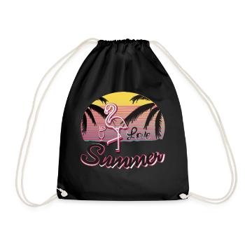 Summer Sunset Pink Flamingo - Drawstring Bag - black - Front