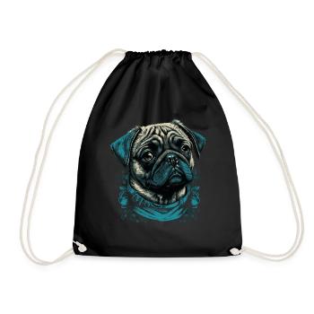 Kleiner Mops Hund - Turnbeutel - Schwarz - Vorne